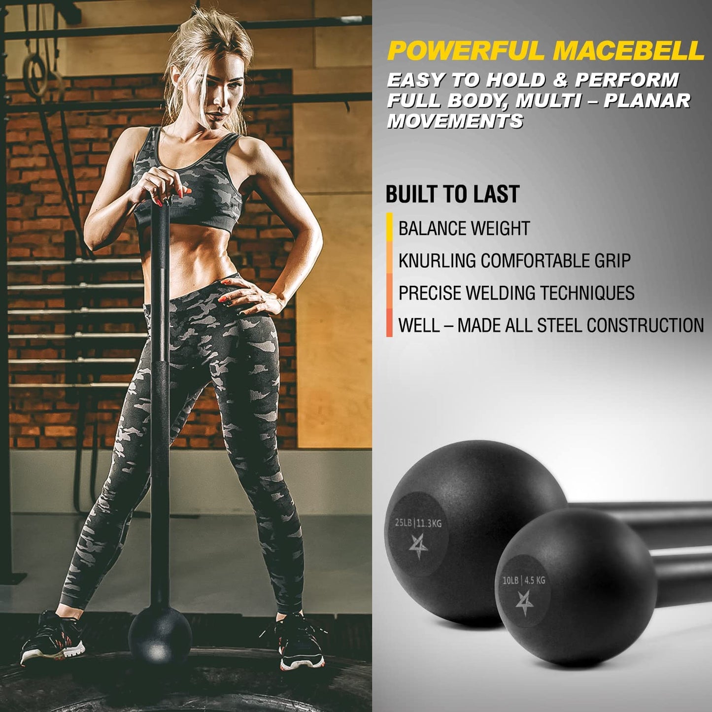 Ultimate Steel Mace Bell for Total Body Strength Training - Improve Muscle, Grip, and Flexibility with Adjustable Weights (5-30 lbs) for Men and Women